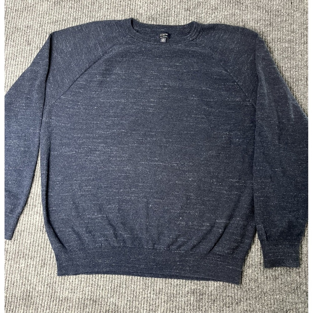 J. CREW Sweater Men XL Dark Blue Crewneck Raglan Budded Cotton Pullover